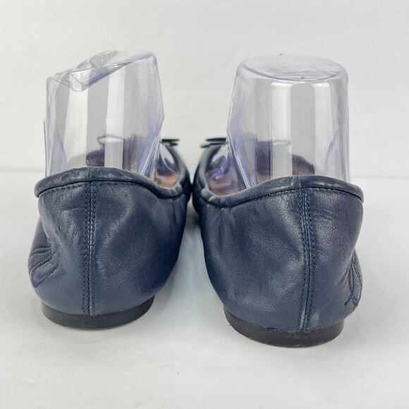 EUC Sam Edelman 8 Felicia Navy Blue Leather Bow Charm Ballet Flats Shoes Elastic - Picture 8 of 11
